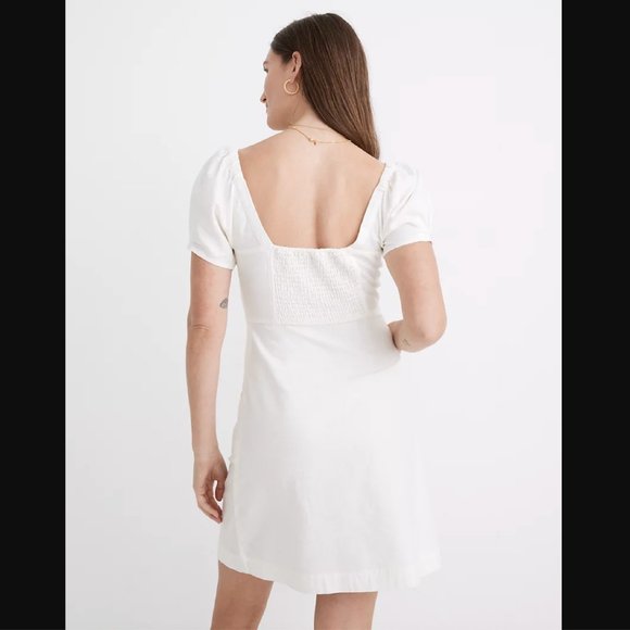 ✨NEW✨  Madewell Linen Cotton Puff-Sleeve Button-Front Retro Shift Dress - Picture 6 of 10
